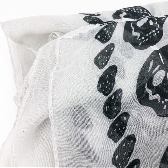 White and Black Sheer Skull Scarf XL 40x68" Wrap - Picture 8 of 8
